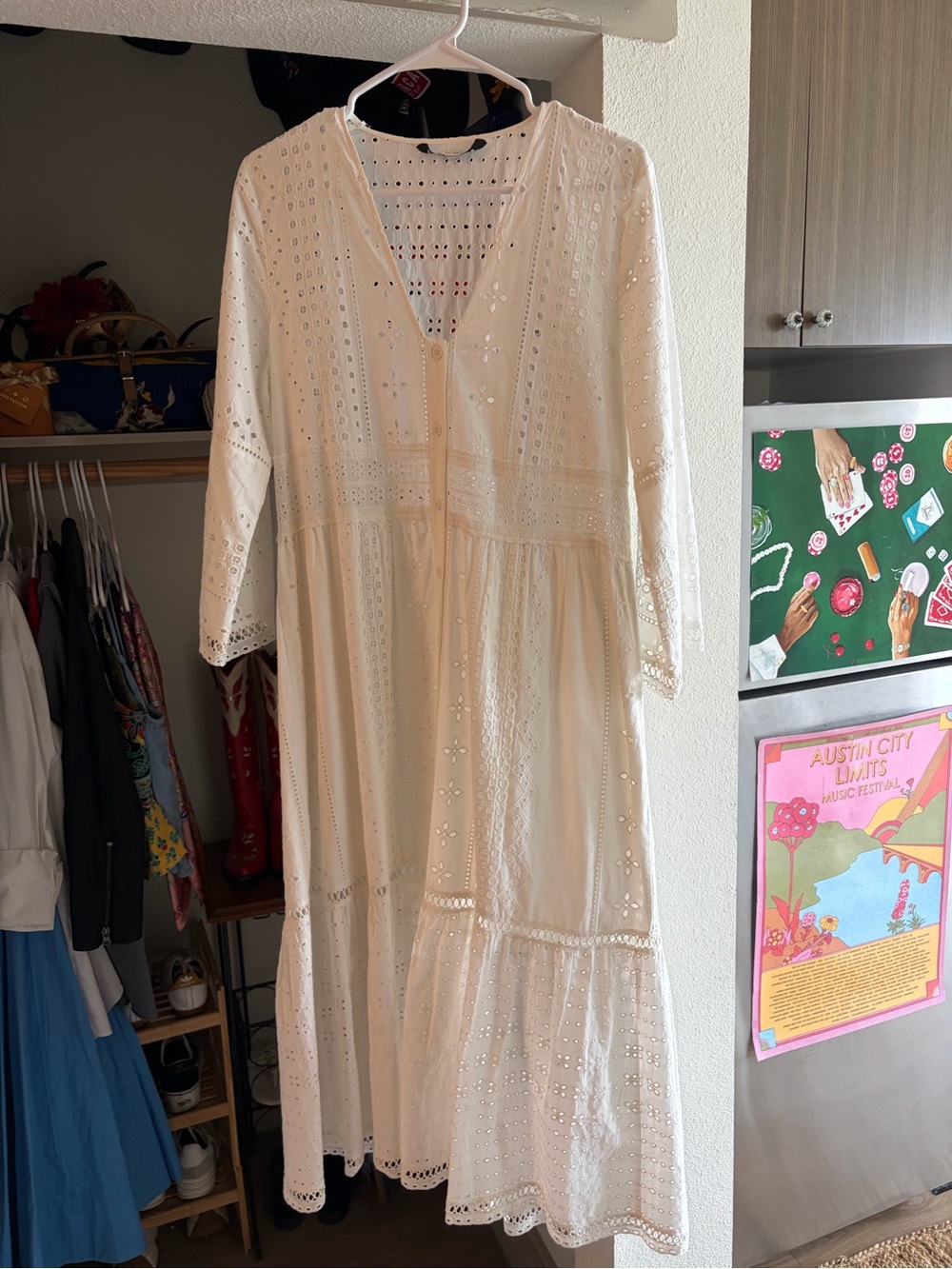 Zara Cream Eyelet Tiered Midi Dress
